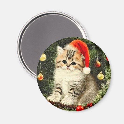 Vintage Christmas Kitten Magnet (Vorderseite/Rückseite)