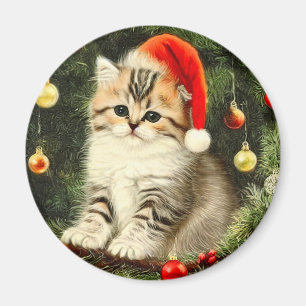 Vintage Christmas Kitten Magnet