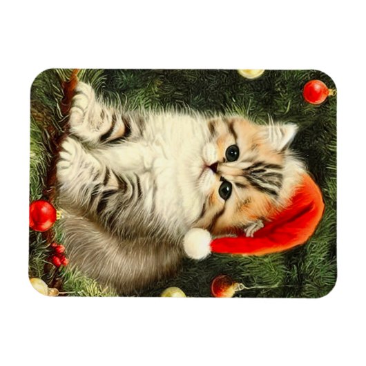 Vintage Christmas Kitten Magnet (Horizontal)
