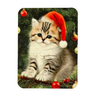Vintage Christmas Kitten Magnet