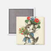 Vintage Christmas Kitten Magnet (Vorderseite/Rückseite)