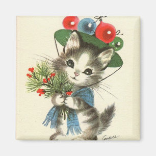 Vintage Christmas Kitten Magnet