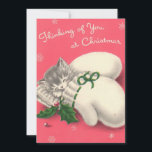 Vintage Christmas Kitten Mittens Feiertagskarte<br><div class="desc">Niedliche Weihnachtskatze in Mitten Weihnachtskarten.</div>