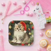 Vintage Christmas Kitten Pappteller (Party)