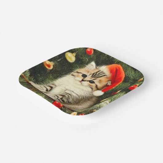 Vintage Christmas Kitten Pappteller (Gewinkelt)
