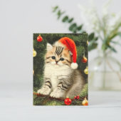 Vintage Christmas Kitten Postkarte (Stehend Vorderseite)