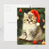 Vintage Christmas Kitten Postkarte (Vorne/Hinten)