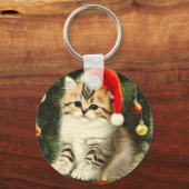 Vintage Christmas Kitten Schlüsselanhänger (Vorderseite)
