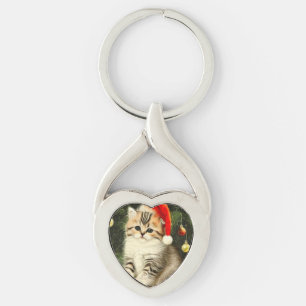 Vintage Christmas Kitten Schlüsselanhänger