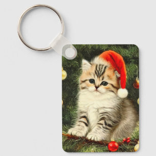 Vintage Christmas Kitten Schlüsselanhänger