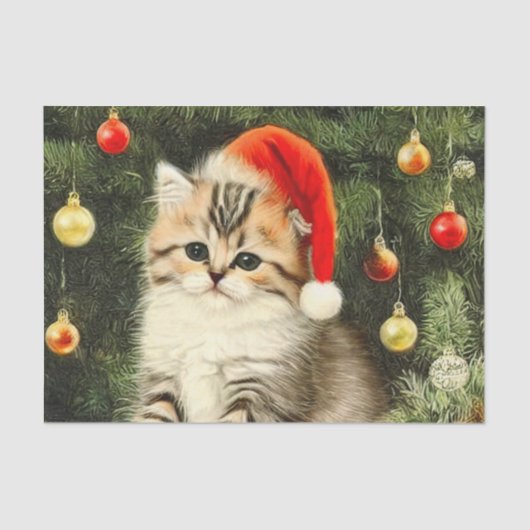 Vintage Christmas Kitten Seidenpapier (Vorderseite)
