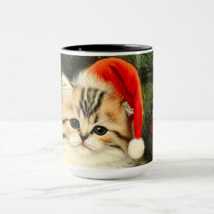 Vintage Christmas Kitten Tasse