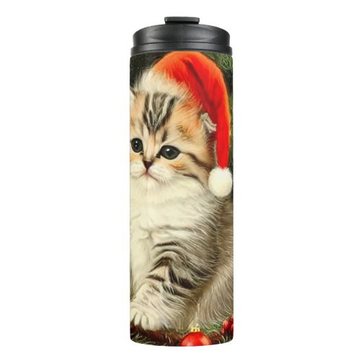 Vintage Christmas Kitten Thermosbecher (Vorderseite)