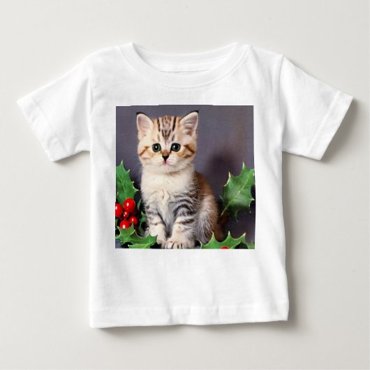 Vintage Christmas Kitten und Holly Baby T-shirt (Vorderseite)