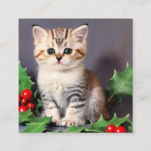 Vintage Christmas Kitten und Holly Begleitkarte