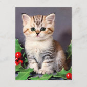 Vintage Christmas Kitten und Holly Begleitkarte (Vorderseite)