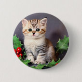 Vintage Christmas Kitten und Holly Button (Vorderseite)