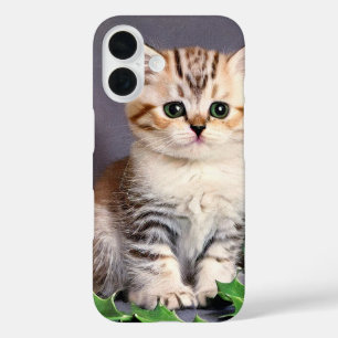 Vintage Christmas Kitten und Holly iPhone 16 Hülle