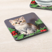 Vintage Christmas Kitten und Holly Getränkeuntersetzer (Linke Seite)
