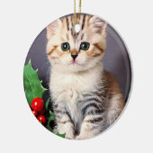 Vintage Christmas Kitten und Holly Keramik Ornament (Links)