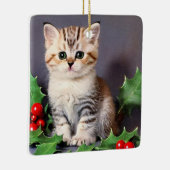 Vintage Christmas Kitten und Holly Keramikornament (Rechts)