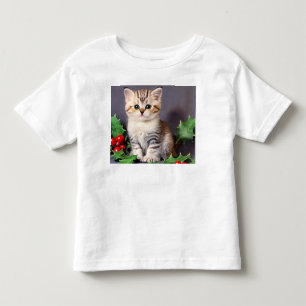 Vintage Christmas Kitten und Holly Kleinkind T-shirt