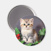 Vintage Christmas Kitten und Holly Magnet (Vorderseite/Rückseite)