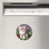Vintage Christmas Kitten und Holly Magnet (In Situ (Geschirrspüler))