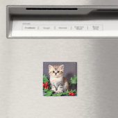 Vintage Christmas Kitten und Holly Magnet (In Situ (Geschirrspüler))
