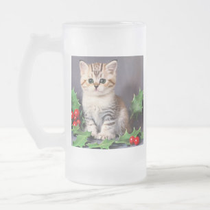 Vintage Christmas Kitten und Holly Mattglas Bierglas