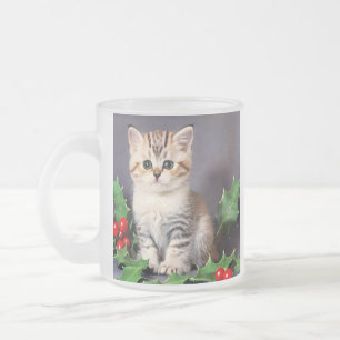 Vintage Christmas Kitten und Holly Mattglastasse