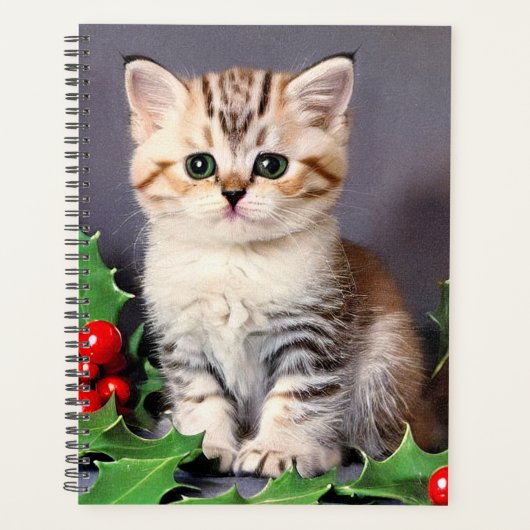 Vintage Christmas Kitten und Holly Planer (Vorderseite)