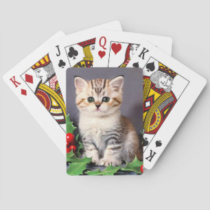 Vintage Christmas Kitten und Holly Spielkarten