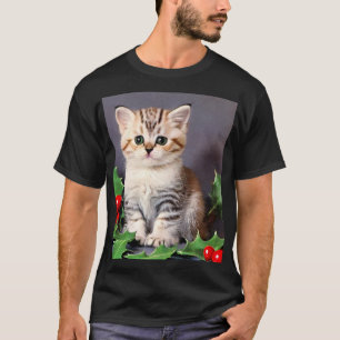 Vintage Christmas Kitten und Holly T-Shirt