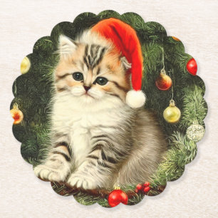 Vintage Christmas Kitten Untersetzer
