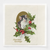 Vintage Christmas Kitten White Serviette (Vorderseite)