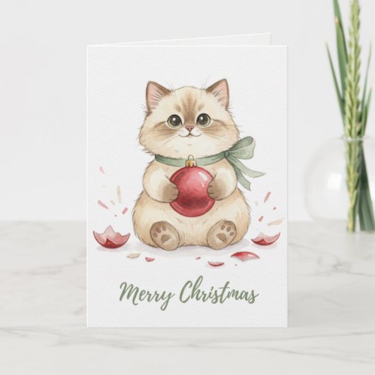 Vintage Christmas Kitten with Ornament Card Karte (Vorderseite)