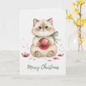 Vintage Christmas Kitten with Ornament Card Karte (Gelbe Blume)