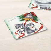 Vintage Christmas Kittens Rechteckiger Pappuntersetzer (angewinkelt)