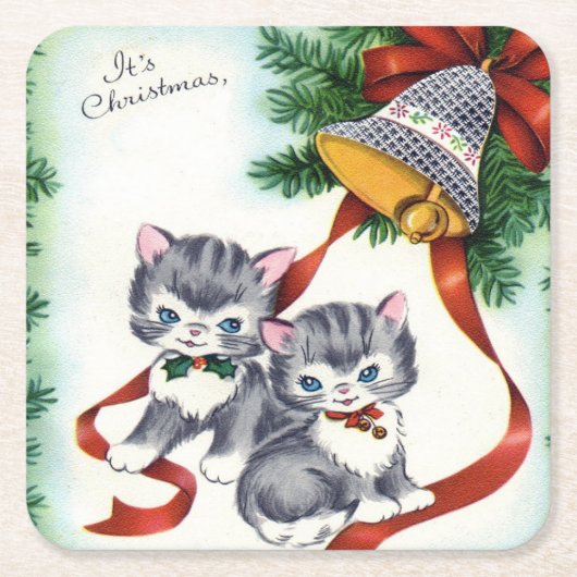 Vintage Christmas Kittens Rechteckiger Pappuntersetzer (Vorderseite)