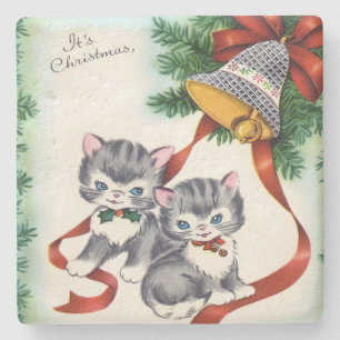 Vintage Christmas Kittens Steinuntersetzer