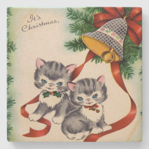 Vintage Christmas Kittens Steinuntersetzer