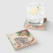 Vintage Christmas Kittens Steinuntersetzer (Seitenansicht)