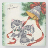 Vintage Christmas Kittens Steinuntersetzer (Vorderseite)