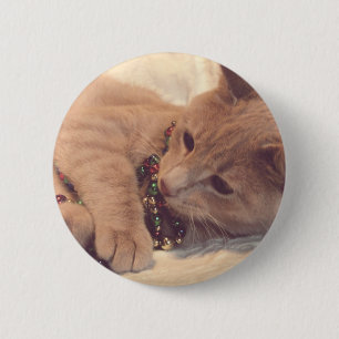 Vintage Christmas Kitty Button