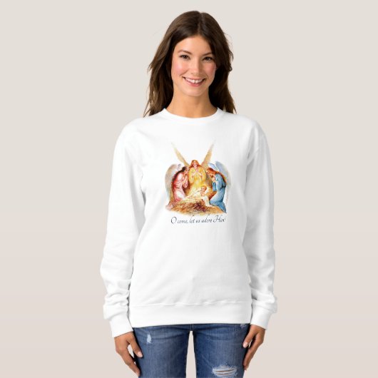 VINTAGE CHRISTMAS Krippe Angel Christlich Sweatshirt (Vorne ganz)