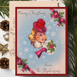 Vintage Christmas Lady Individuelle Name Postcard Postkarte