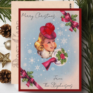Vintage Christmas Lady Individuelle Name Postcard Postkarte