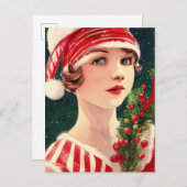 Vintage Christmas Lady Postkarte (Vorne/Hinten)