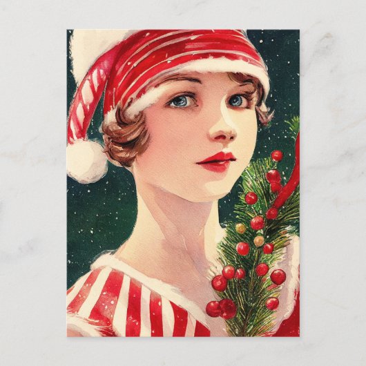 Vintage Christmas Lady Postkarte (Vorderseite)